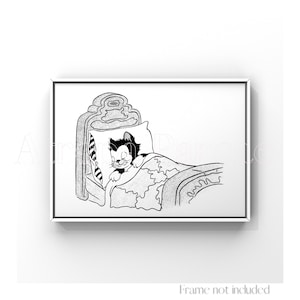 Figaro durmiendo Pinocho Impresión Walt Disney Ilustración Gato Sueño Anime Vintage Dibujo Retro Póster Boceto Arte