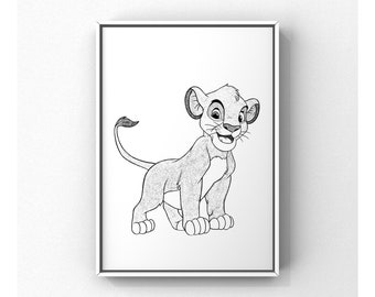 シンバプリント ライオンキングの絵 ウォルトディズニーのイラスト 保育園 赤ちゃんのスケッチ 動物の壁アート 動物のポスター