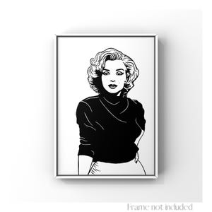 Marilyn Monroe Portrait Hollywood Print Vintage Illustration Retro Drawing Wall Art Poster Cinema Sketch Pop Art