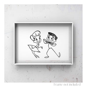 Lucy & Ricky Ricardo I Love Lucy Lucille Ball Desi Arnaz illustration Print Drawing Vintage art Sketch Retro TV