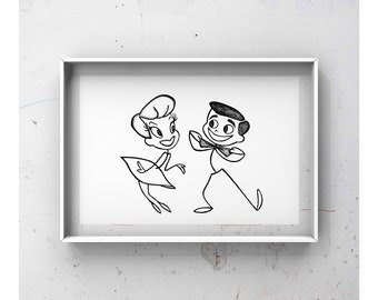 Lucy & Ricky Ricardo I Love Lucy Lucille Ball Desi Arnaz illustration Print Drawing Vintage art Sketch Retro TV