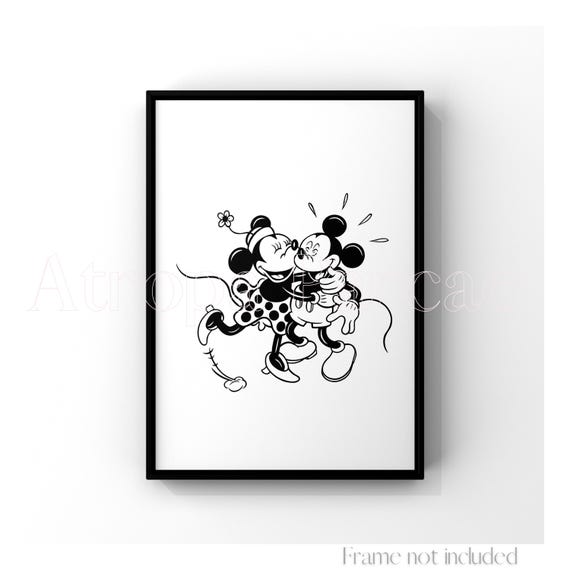 ミッキー＆ミニーマウスプリント ウォルトディズニーイラスト アニメ絵