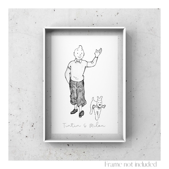 The Adventures of Tintin & Snowy Illustration Print Drawing