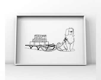 Hot Dog Christmas Pet Archie Comics Illustration Print Animal Drawing Retro Sketch Gift