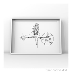 Bewitched Elizabeth Montgomery Samantha Stephens Portrait Illustration Druck Wanddekoration Hexe Poster Vintage Zeichnung Retro Kunst 1960