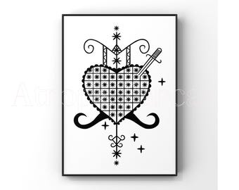Veve Erzulie Dantor Voodoo Symbol Print Loa Sigil New Orleans Magic Poster Protection Occultism Haitian African Art Talisman