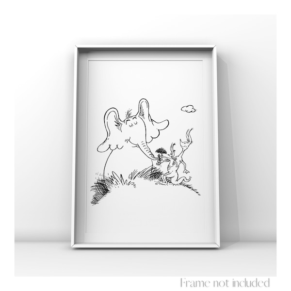 Horton Hears a Who Print Dr Seuss Illustration Jane and Rudy kangaroo Vintage Elephant Drawing Art Sketch Retro Poster Decoration Whoville