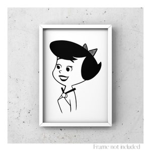 May include: Black and white line art illustration of a cartoon girl with a bow in her hair. The girl is looking to the right and smiling.