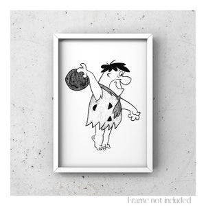 Fred Flintstone Print The Flintstones Illustration Yabba-Dabba-Doo! Poster Retro Bowling Drawing Vintage Art Minimalist