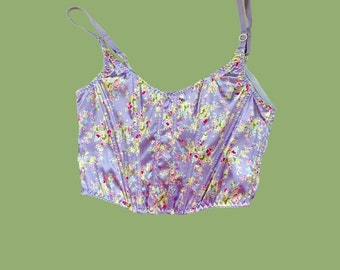 Corset style top, purple top, floral corset, urban outfitters, purple crop top
