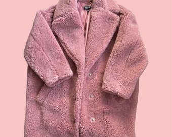 Pink coat, teddy coat, fur coat, topshop, asos, autumn, winter, coat, fuffy coat, pockets