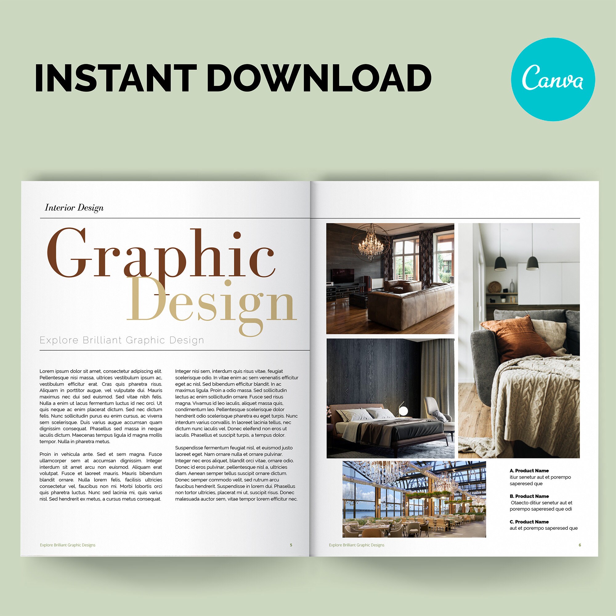 Interior Design Template INSTANT DOWNLOAD Printable Business Catalog ...