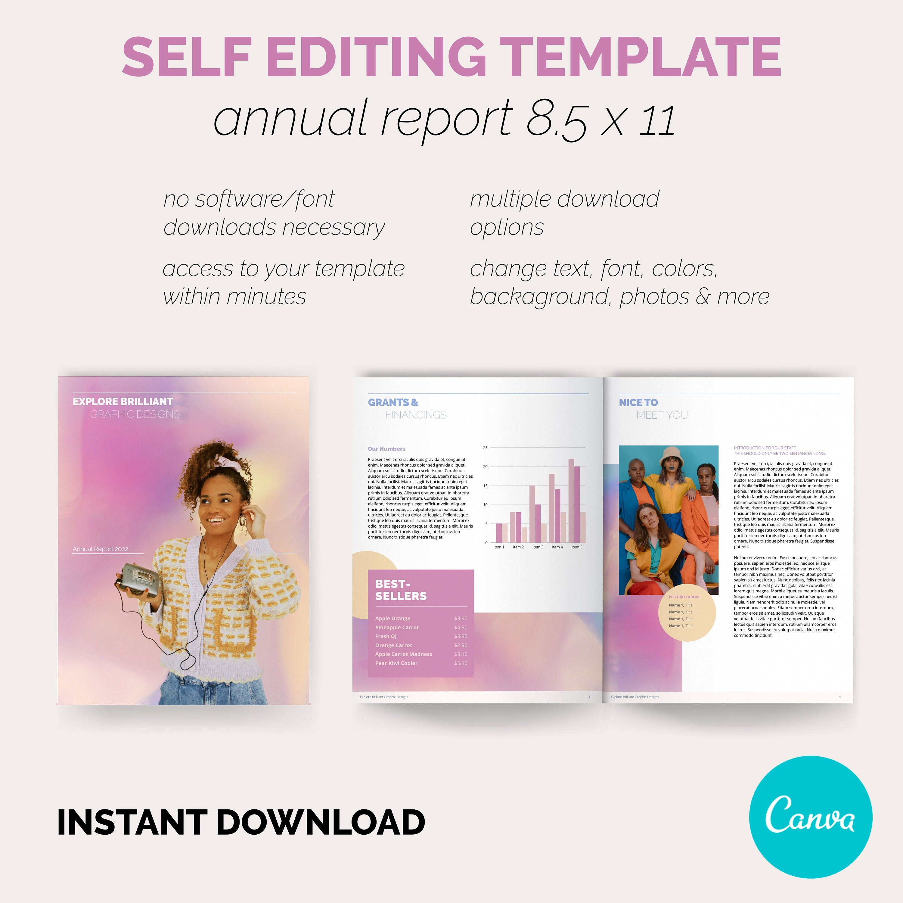 Cute Canva Annual Report Template Printable Financial Reports Statement ...