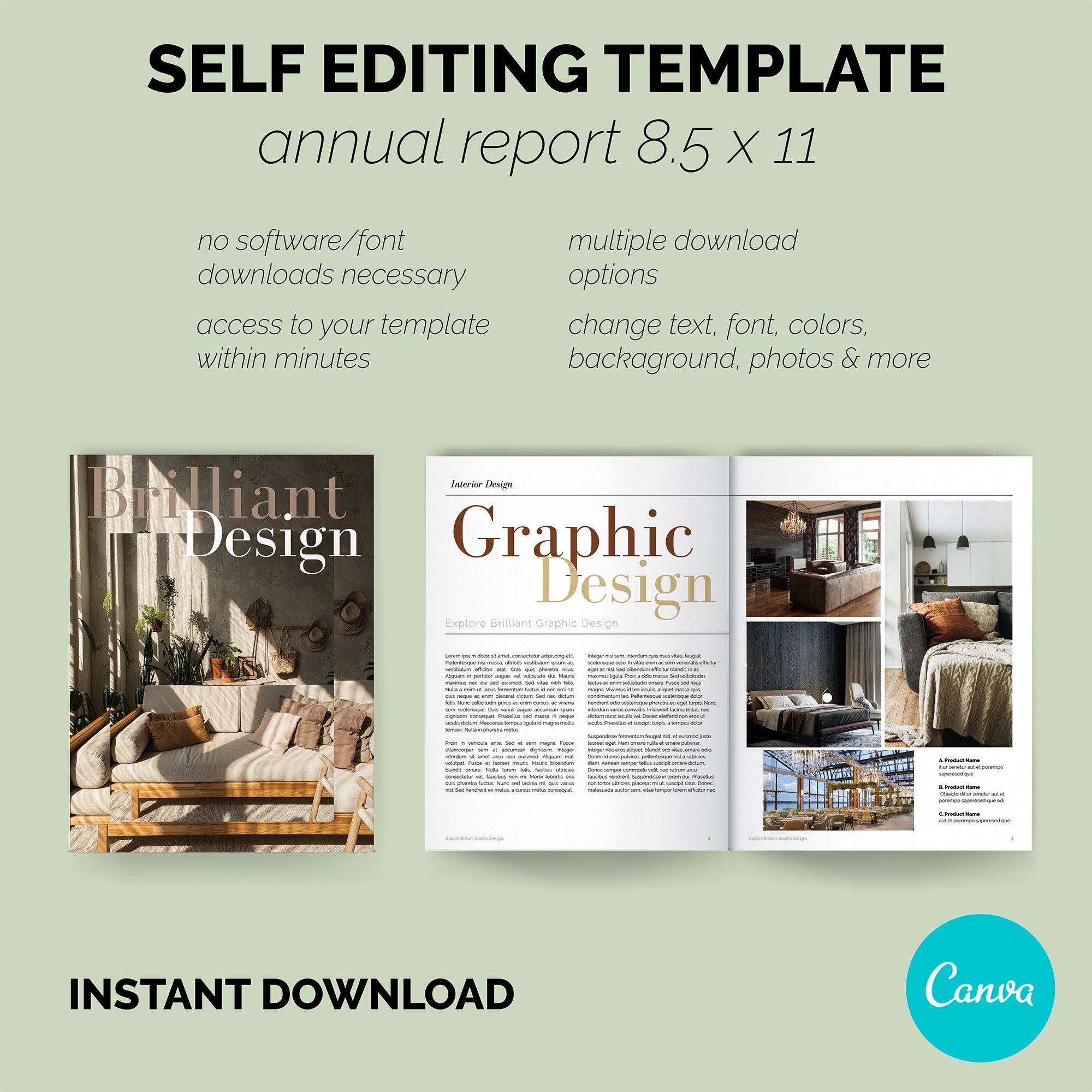 Interior Design Template INSTANT DOWNLOAD Printable Business Catalog ...