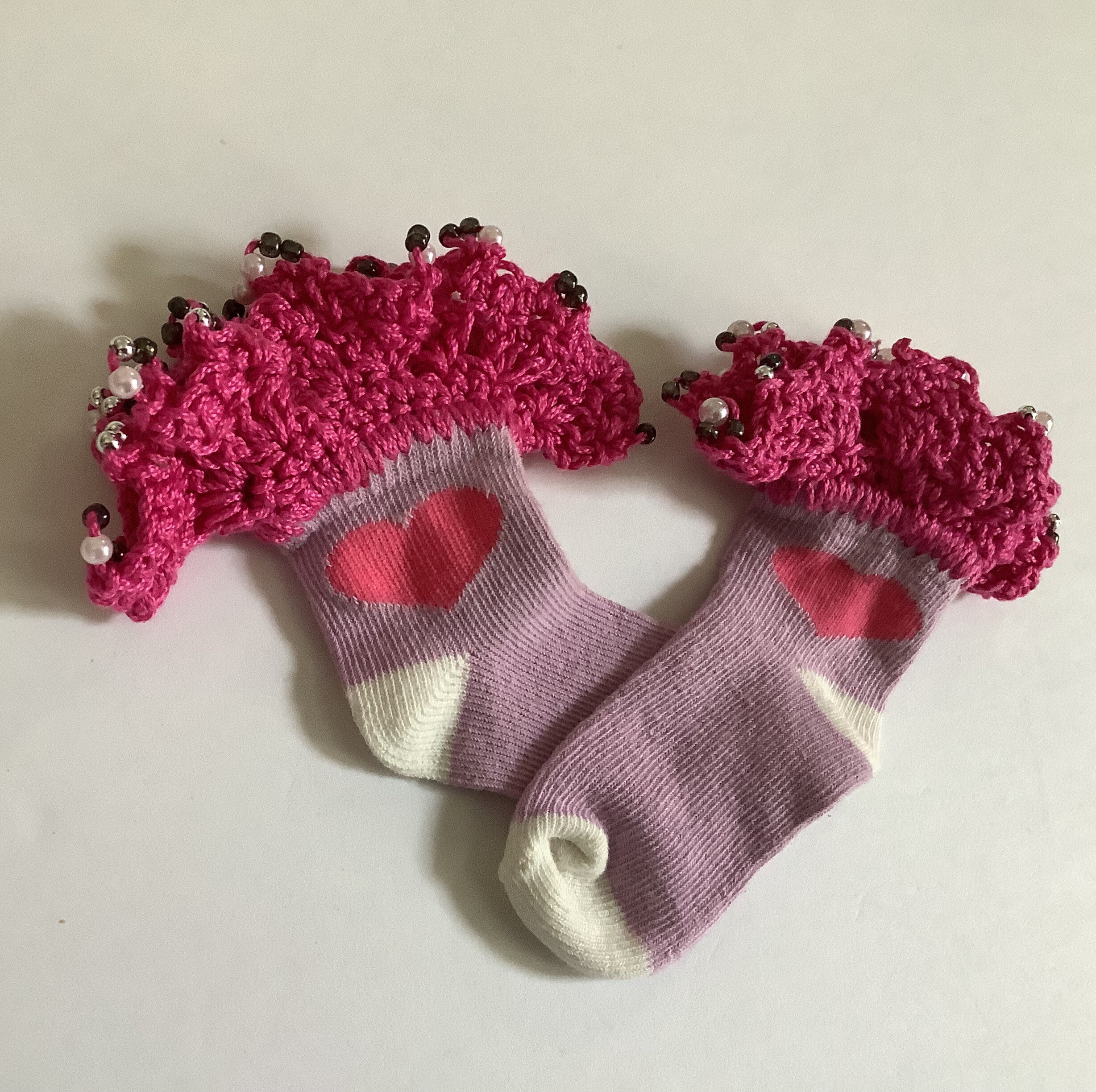 Baby Socks 612 months handmade With Beads and Crocheted Lace Etsy