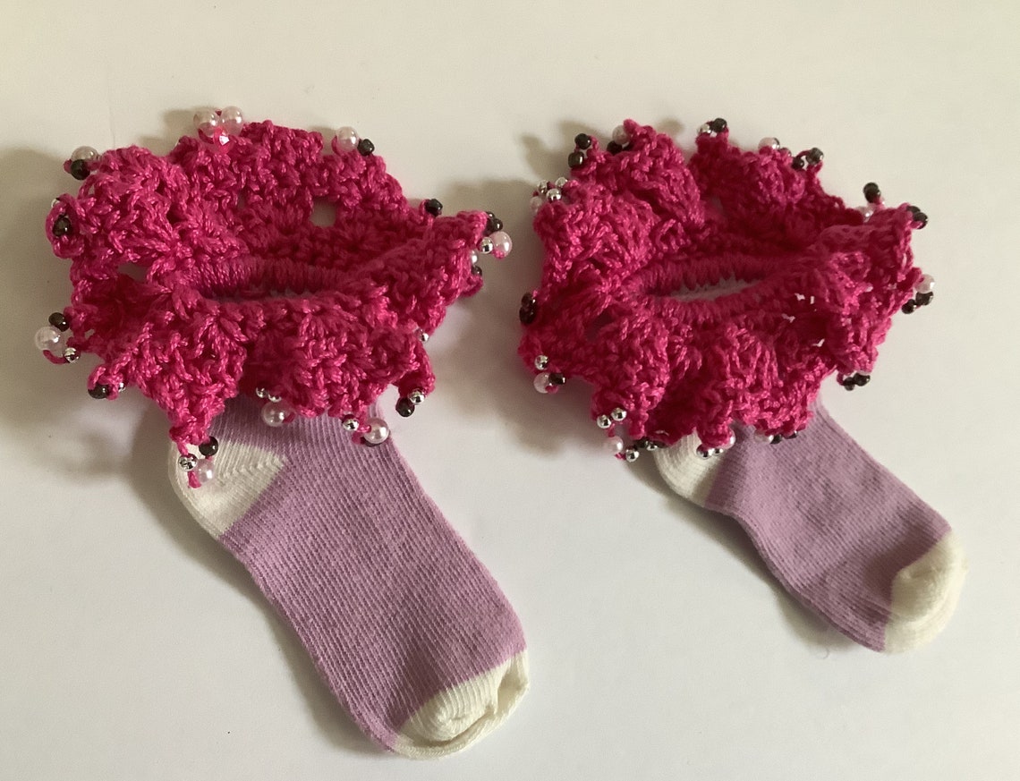 Baby Socks 612 Months Handmade With Beads and Crocheted Lace Etsy