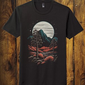 Beautiful Joshua Tree Desert Mountain Graphic Outdoor TShirt Black Unisex Soft Shirt