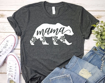 Mama Bear T-Shirt, Floral Bear Graphic, Mom Gift