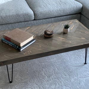 Modern Rustic Herringbone Coffee Table with Hairpin Legs