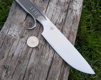 Wrench Hunting Knife, Hand Forged, 10", Integral Guard, Leather Sheath