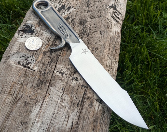 Wrench Hunting Knife, Hand Forged, 9", Integral Guard, Leather Sheath