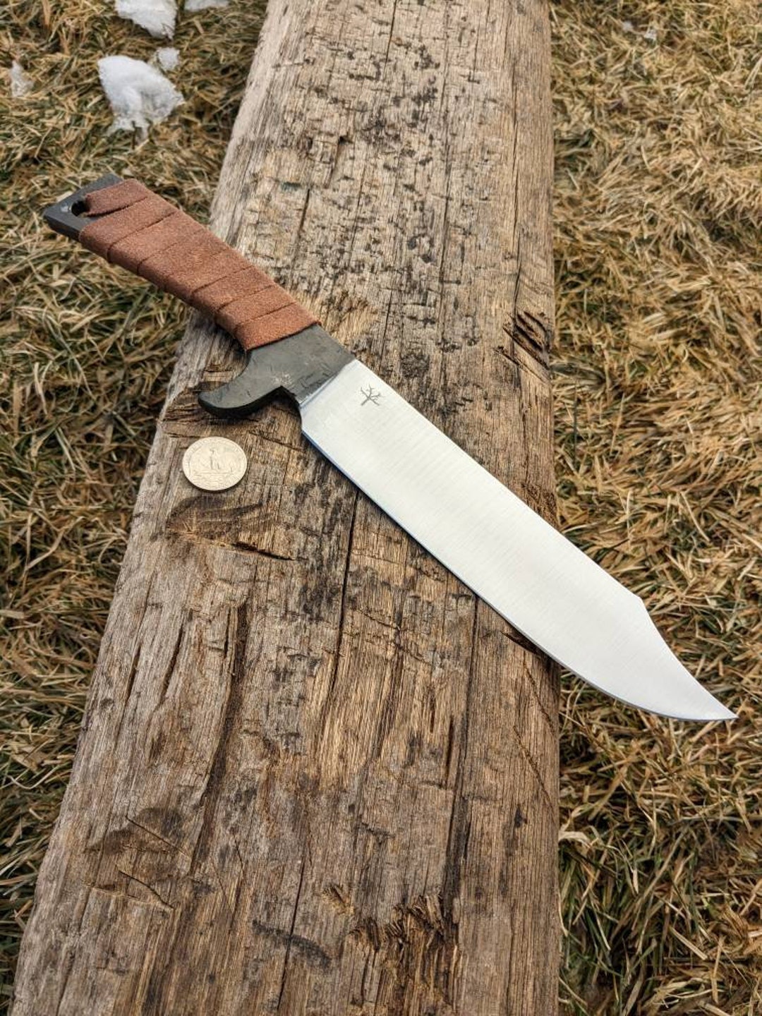 Hand Bowie Knife, Spring Steel With Leather Wrap Handle and