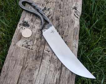 Hand Forged Spring Steel Blacksmith's Knife, 10", swept point