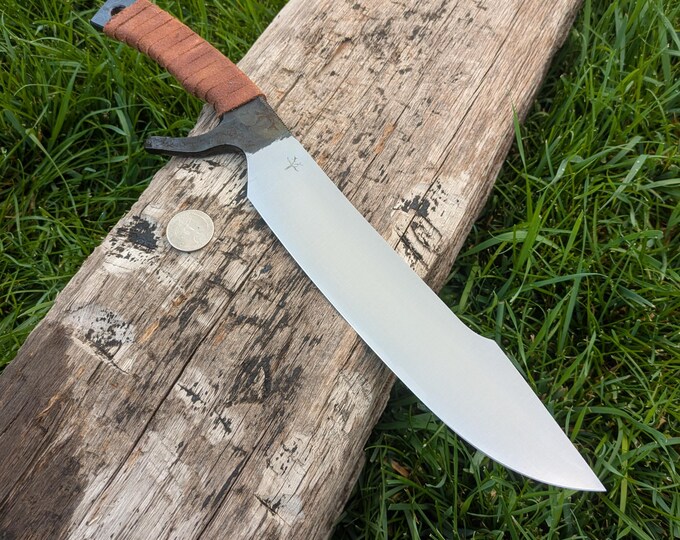 Hand forged Bowie Knife, Spring Steel with Leather Wrap Handle and Leather Sheath