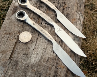 10mm Ratcheting Wrench Knife, Drop Point, Hand Forged, 7"