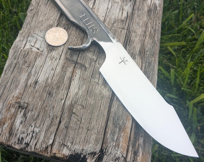 Wrench Hunting Knife, Hand Forged, 9", Integral Guard, Leather Sheath