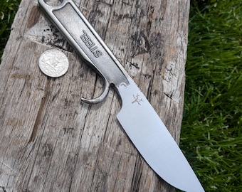 Wrench Hunting Knife, Hand Forged, 8", Integral Guard, Leather Sheath