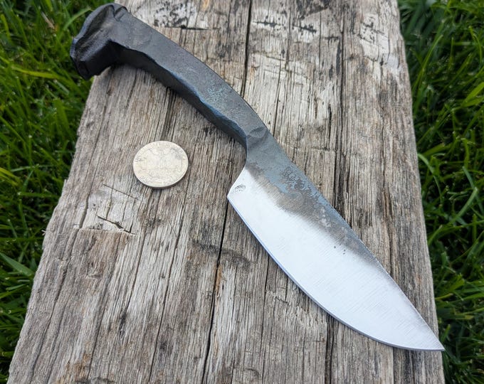 Hand Forged Skull Pommel Railroad Spike Knife, Drop Point, HC Stamped