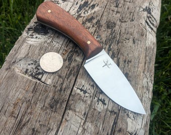 Handmade Full Tang Drop Point knife, Walnut Handle, Leather Sheath 6", 15n20 Steel