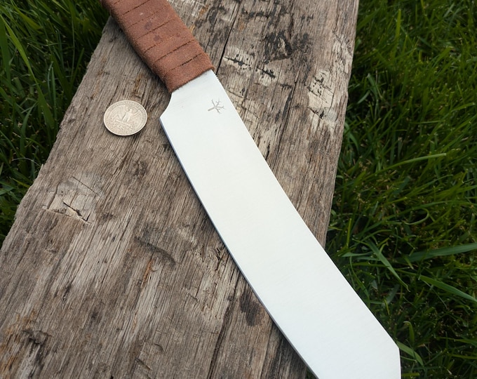 Hand Forged Seax, Spring Steel, Leather Wrap Handle, Leather Sheath
