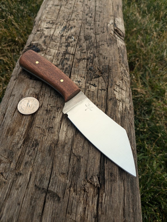Handmade 1095 Wharncliffe Knife, Walnut Handle and Leather Sheath