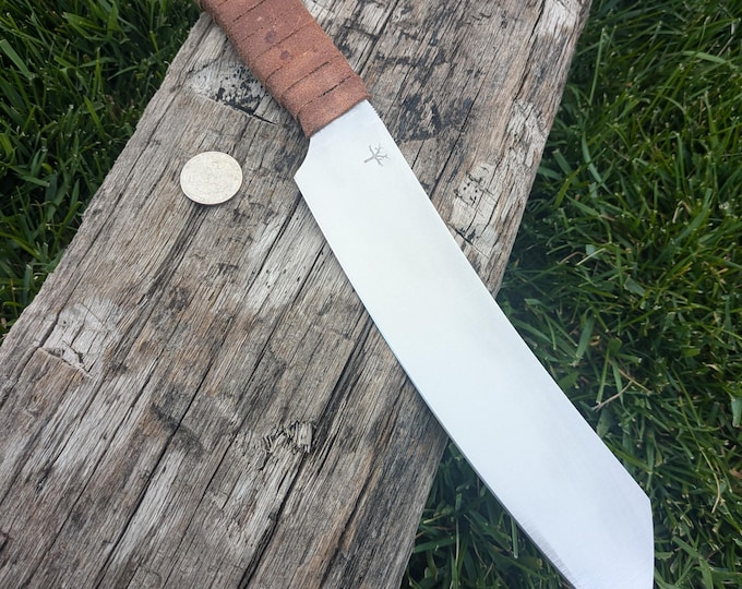 Hand Forged Seax, Spring Steel, Leather Wrap Handle, Leather Sheath