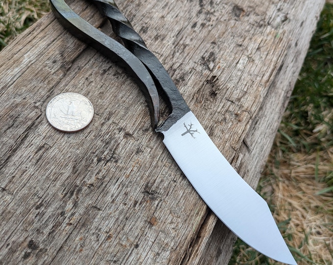 Hand Forged Spring Steel Blacksmith's Knife, 8" clip point