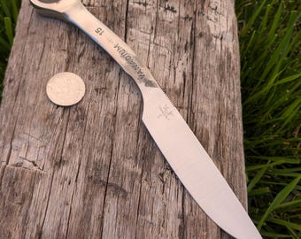 15mm Ratcheting Wrench Knife, Drop Point, Hand Forged, 8"