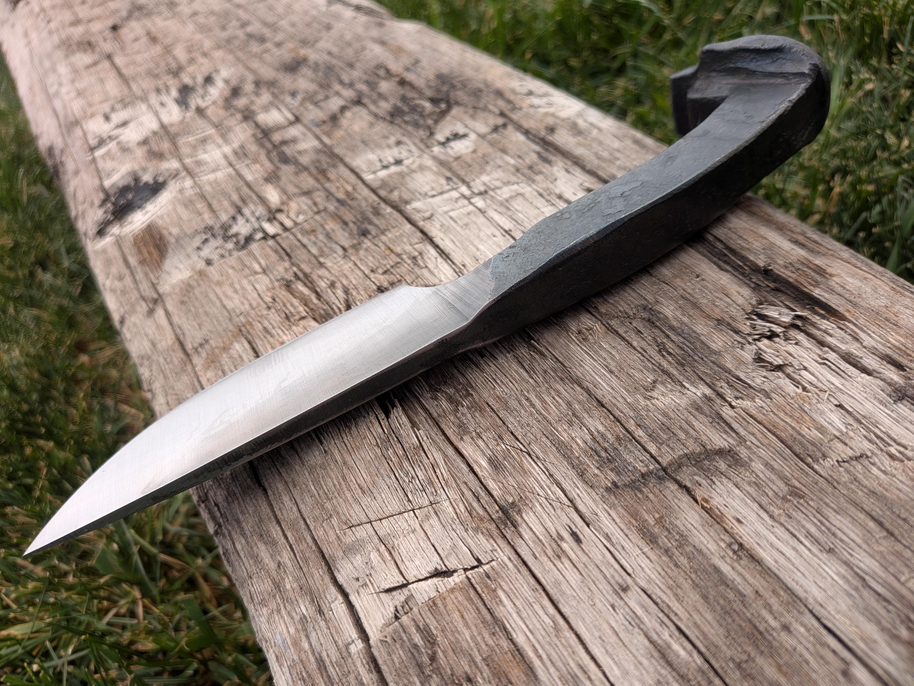 Hand Forged Skull Pommel Railroad Spike Knife, Drop Point, HC