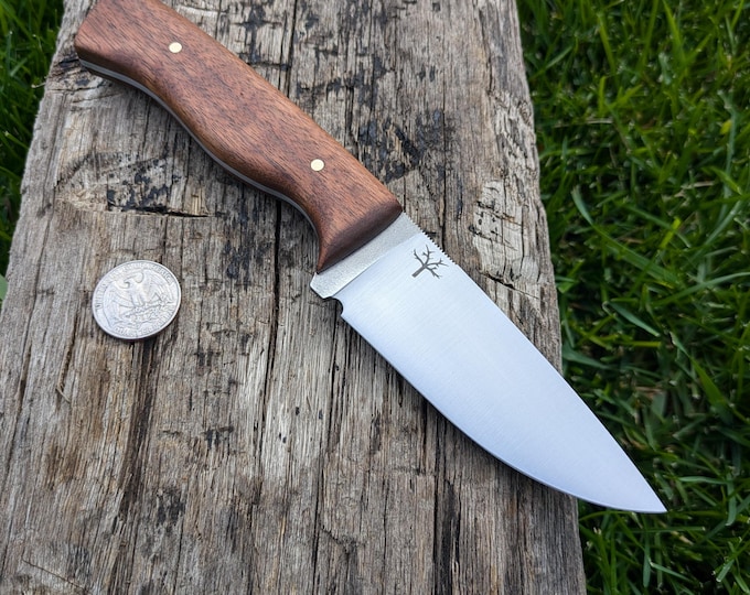 Handmade 1095 drop point knife, Walnut Handle and Leather Sheath.