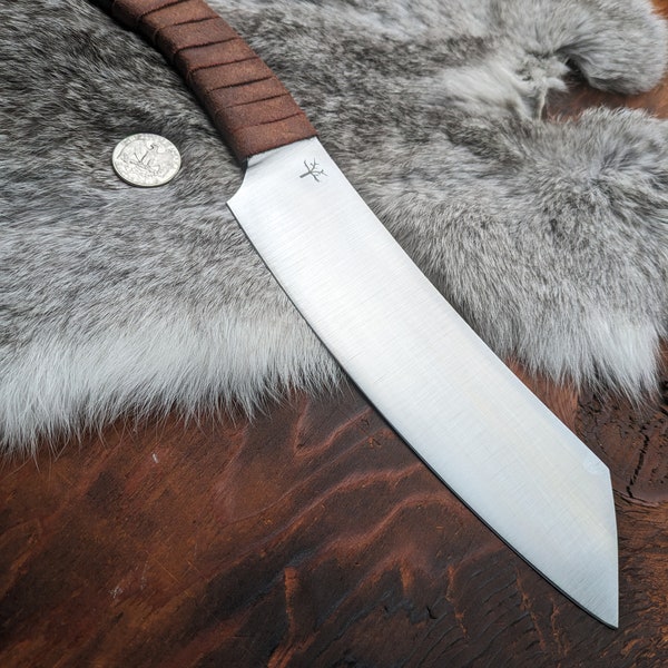 Hand Forged Seax, Spring Steel, Leather Wrap Handle, Leather Sheath