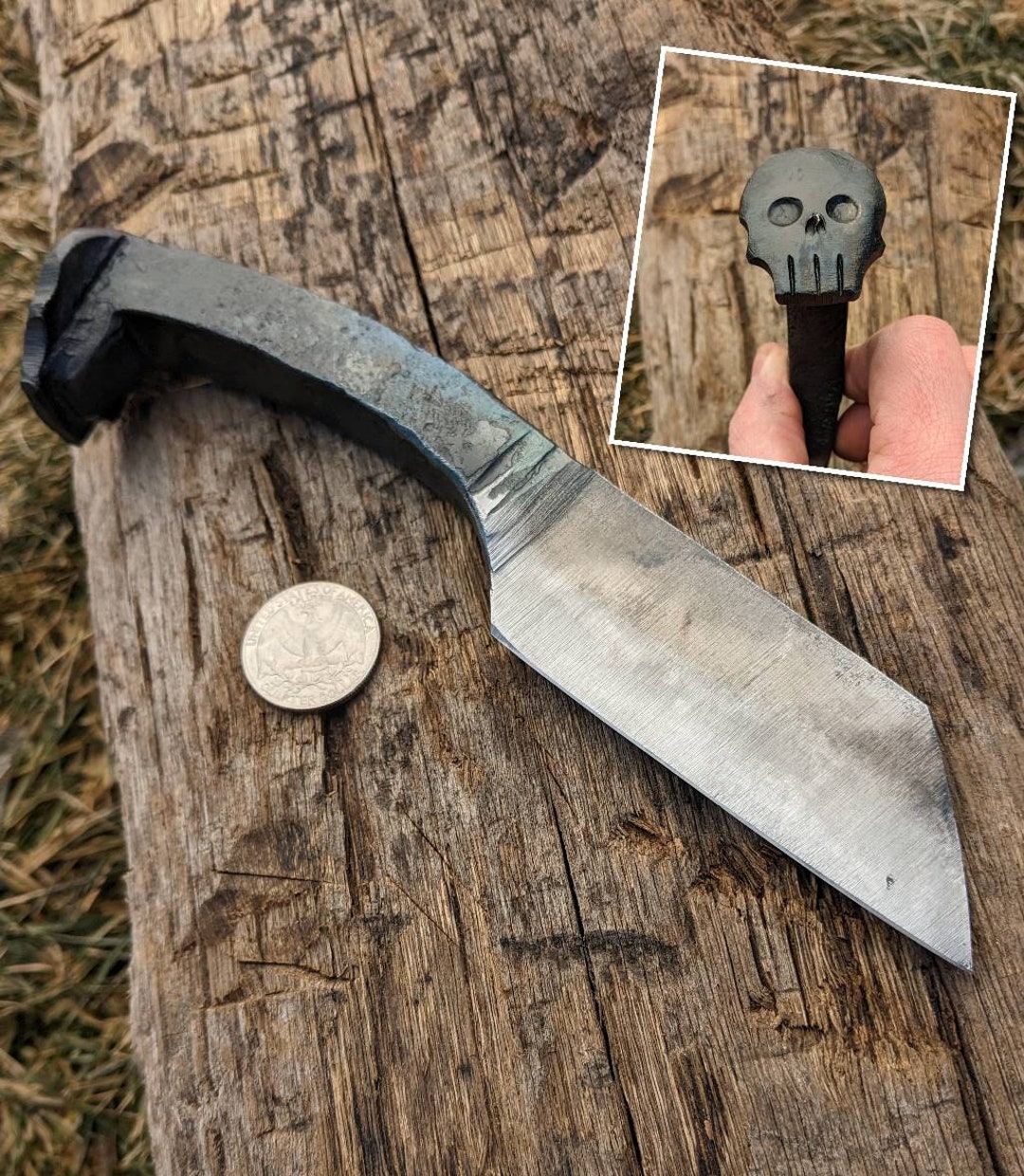 Wharncliffe Blade Railroad Spike Knife With Skull Pommel Hand Etsy
