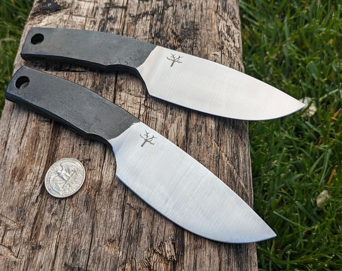 Hand Forged Drop Point Knife, Spring Steel, 7", Leather Sheath