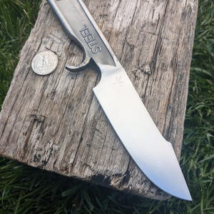 Wrench Hunting Knife, Hand Forged, 9", Integral Guard, Leather Sheath