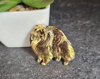 Pomeranian Brooch Dog 24k Yellow Gold Plated Brooch, Pomeranian