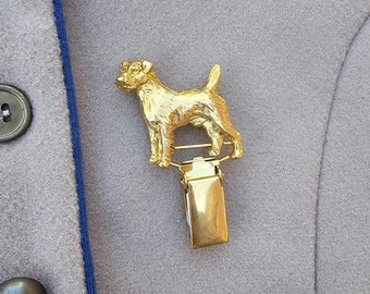 PARSON RUSSELL Terrier Show Ring Clip BROOCH Gold -Plated Pewter Number Holder For Dog Show-Pet Memorial Gift For Dog Lover In Two Finishes