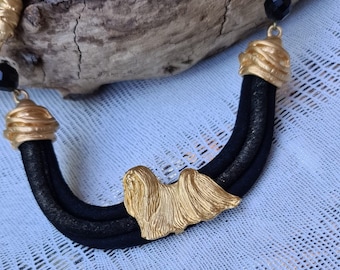Lhasa apso Chocker, Chocker dog pedant, Black and gold chocker, women chocker, chocker fot dog lovers, women necklace