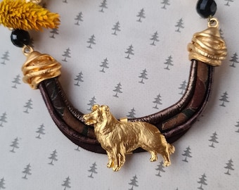 Border Collie dog Chocker, Chocker dog pedant, Black and gold chocker, women chocker, chocker fot dog lovers, women necklace