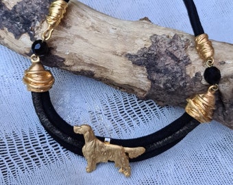 English Setter Chocker, Chocker dog pedant, Black and gold chocker, women chocker, chocker fot dog lovers, women necklace