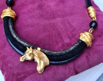 Arabian head horse chocker, women necklace, horse lovers jewelry, Vintage Gold Plated Accessory